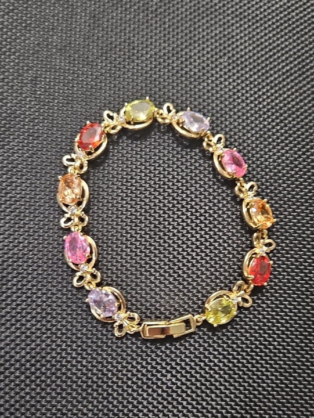 Gold Over Sterling Silver Multi-Stone  Bracelet - 7.25-7.5"